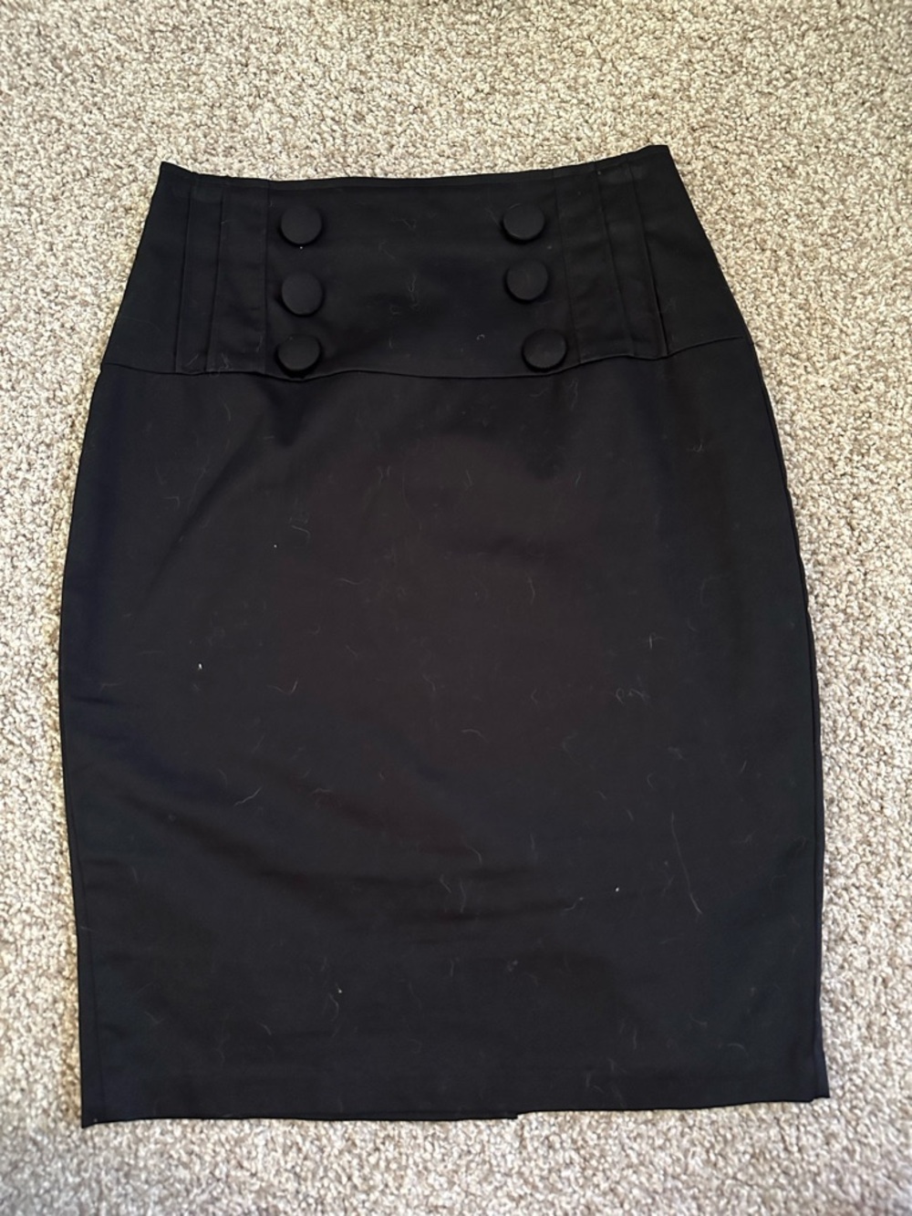 High-Waist Black Pencil Skirt with Button Detail small